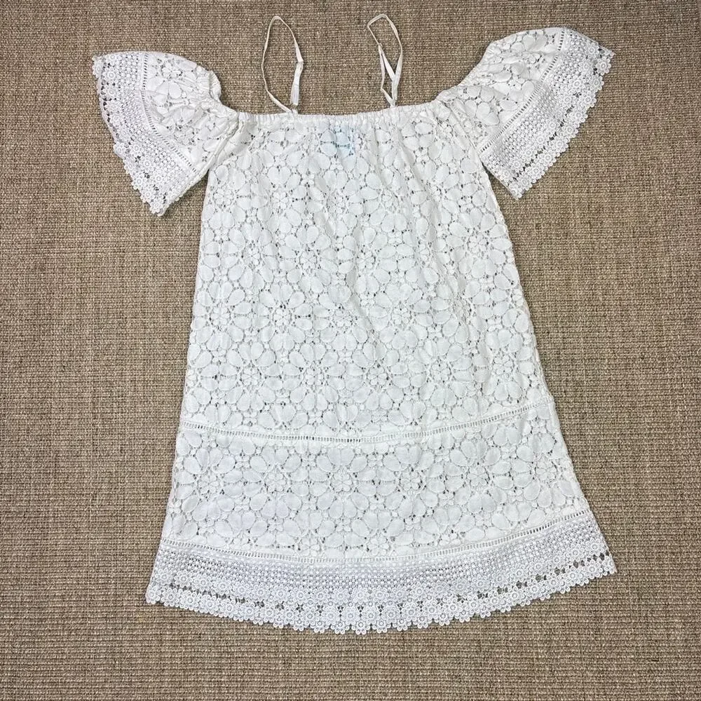 🌊🤍 Solitaire Swim Crochet Lace Cover-Up Dress | Small | White